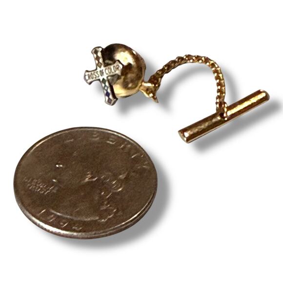 VTG Cross of Color Tie Tack Gold Tone Enamel Masonic Order of Rainbow Service - Picture 5 of 5